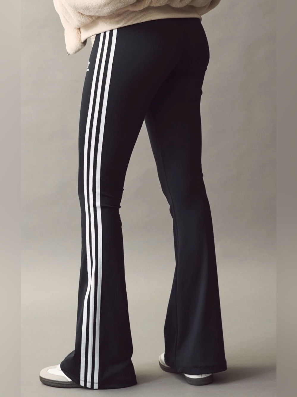 adidas Black Flared Track Pants with White Three-Stripes - Picture 2 of 6